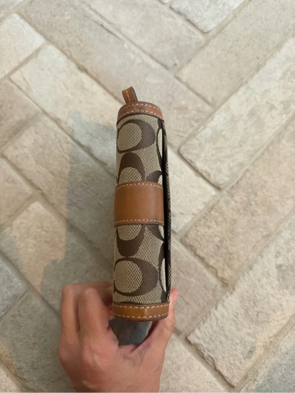 Vintage Y2K Coach Signature Jacquard Leather Bifold Wallet Brown Tan